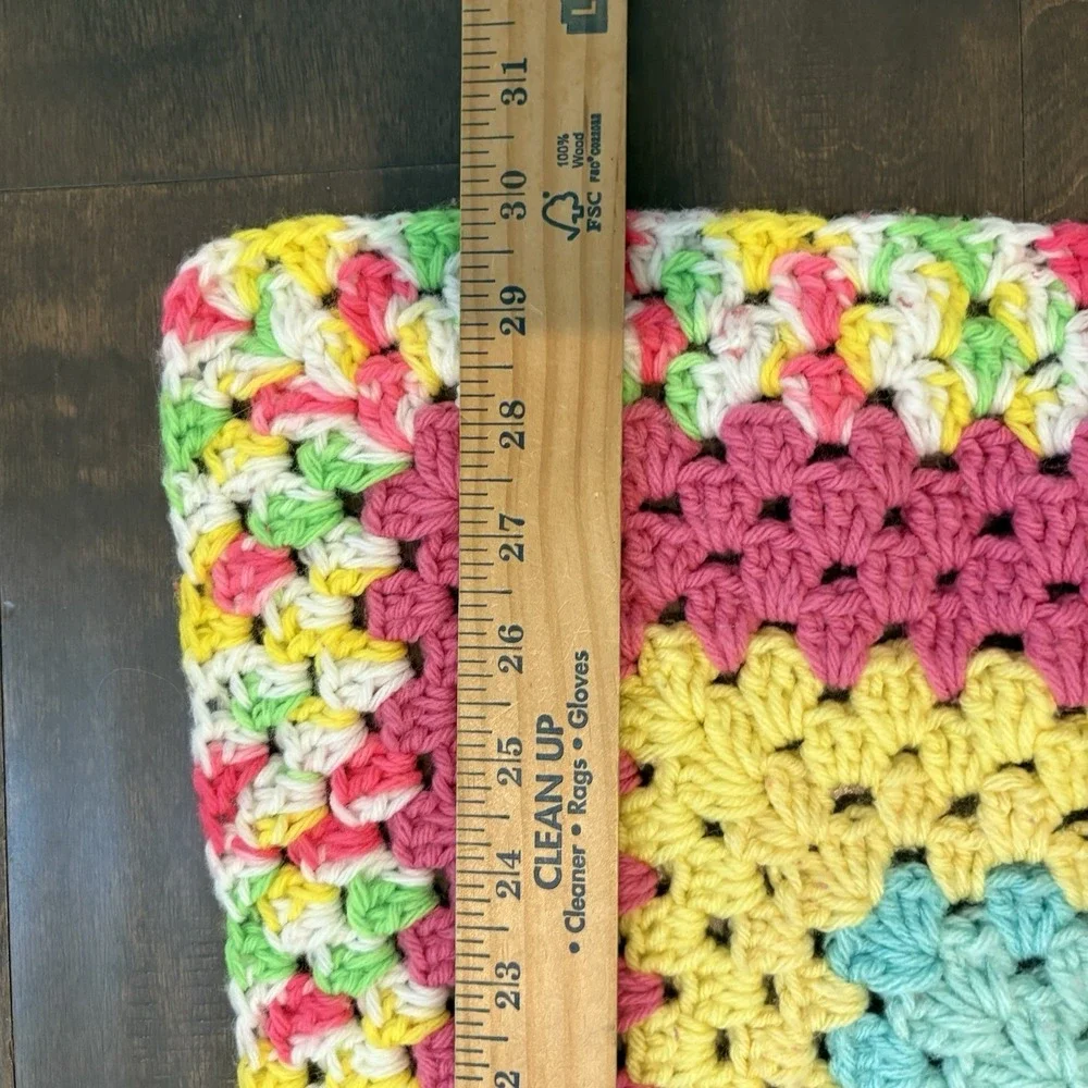Vintage Granny Square Crochet Baby Blanket Pastel Rainbow‎ Cottagecore 29x30